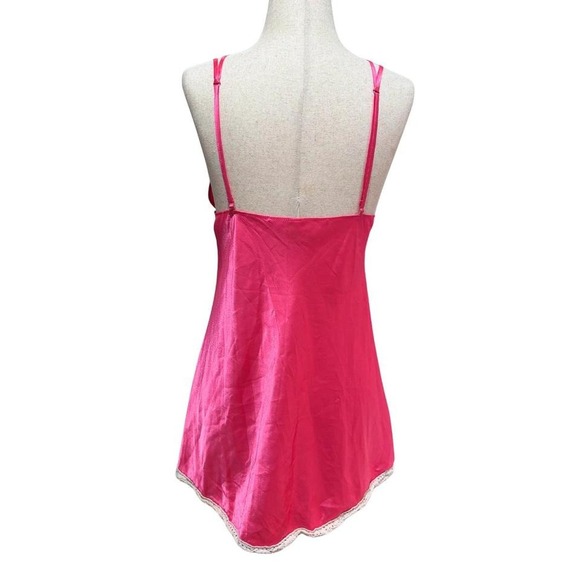 VTG Y2K 2005 Victoria's Secret Pink Satin & Cotton Lace Trim Babydoll Slip Dress - Picture 2 of 5